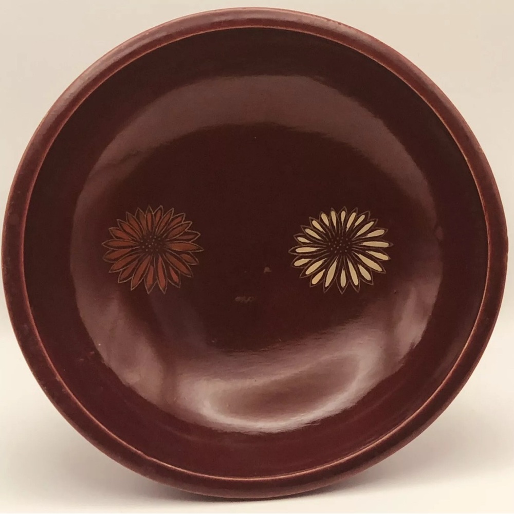 Vintage Japanese Red Lacquer on Wood  Saucer Flower Pattern Japan